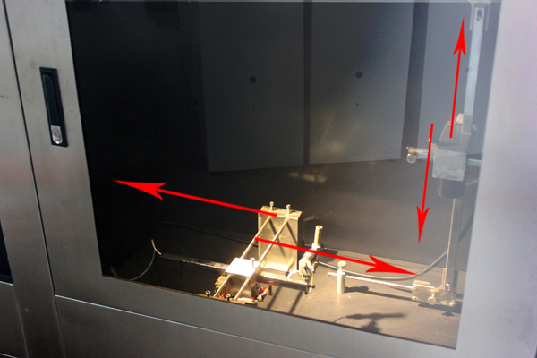 CZF-5型水平垂直燃燒儀本生燈和式樣架沿箭頭方向自動行進